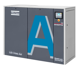 Compresor de aire de tornillo Atlas libre de aceite 15kw AQ 15 VSD Agua inyectada