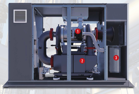 Compresor de aire rotativo de tornillo Atlas con inyección de aceite con tecnología de rodamiento magnético