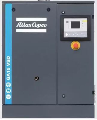 Compresor industrial GA15VSD de la serie GA con un rango de presión de 4 a 10 bar diseñado para un funcionamiento silencioso